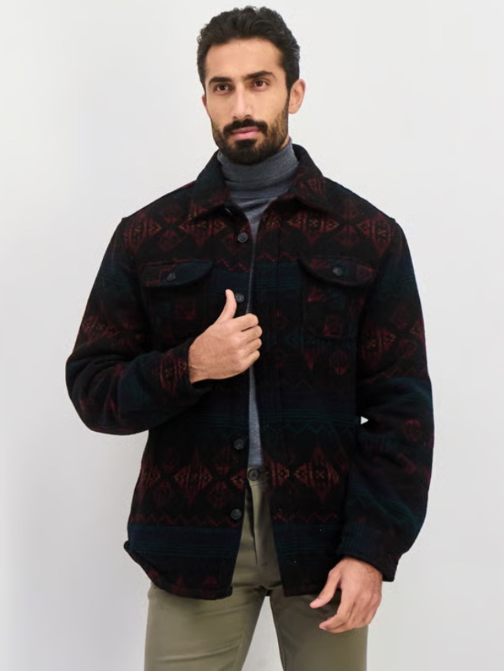 Jachs Southwestern shearling style wool blend jacket western workwear Pattern